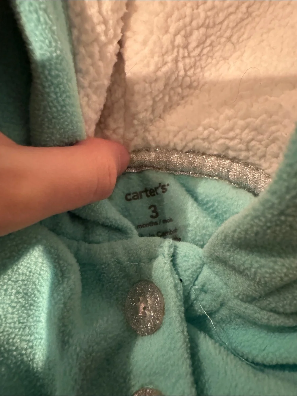 Carter's Mint Green Hooded Fleece Tunic with Sparkle Buttons